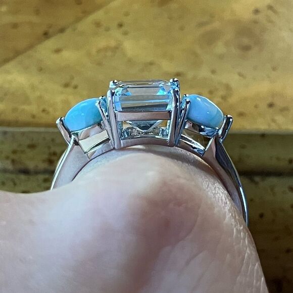 Sky Blue Topaz Larimar Sterling Silver Ring Size 9.75 - Picture 2 of 10